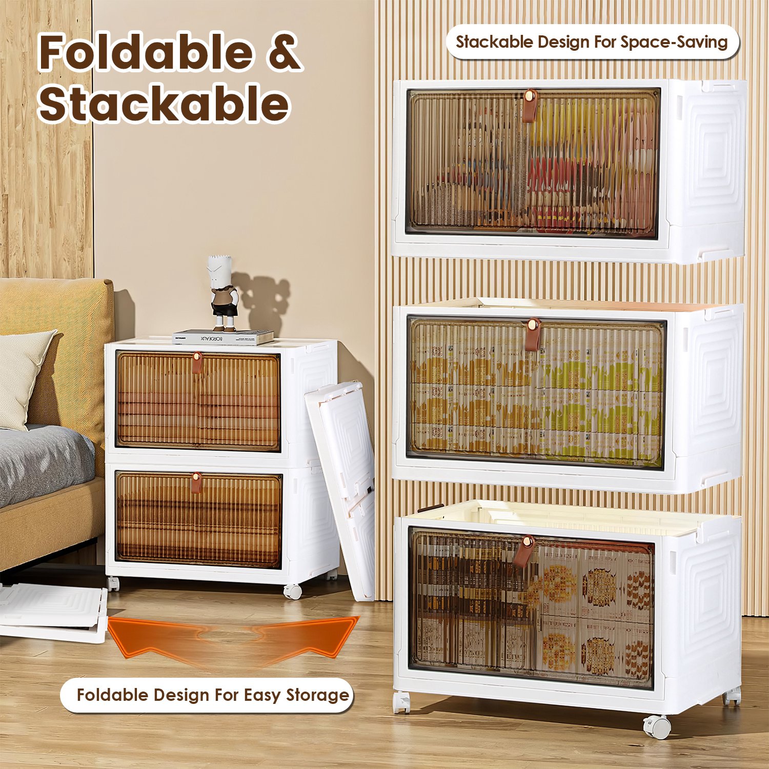 4Pc Foldable Storage Bins With Lid For Home Storage Front Magnetic Door